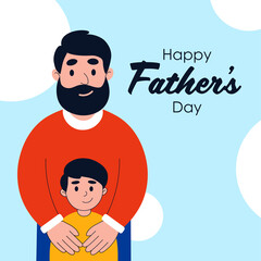 Happy Father's Day minimal vector design. Dad with son creative card design. Father hugs son