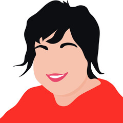 Illustration of faceless obese woman smiling.