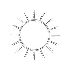 Sun line art. Star of the solar system. Hot lighting. Summer symbol. Heavenly body. Cosmic matter of the galaxy. Astronomy. Magic symbol of happiness. Hand drawn vector doodle illustration.