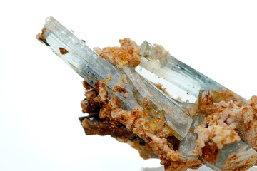 macro mineral stone aquamarine on a white background