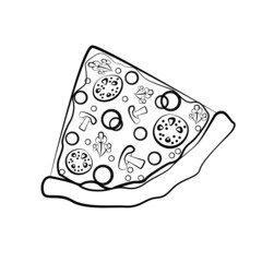 illustration of a piece of fast food pizza isolated on white background. for menu design or food packaging, food delivery.
