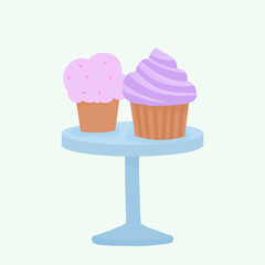 Cute pink isolated cupcakes for a birthday greeting card and children cafe.