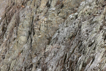 Rock texture. Stone background. Old weathered crumbling mountain surface in cracks background. Light brown rock background.