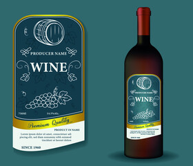 Vector wine label and mockup wine bottle with this label. craft wine sticker
