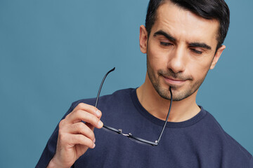 handsome man glasses posing knowledge self confidence cropped view