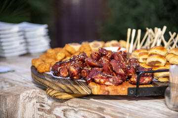A Variety of snacks  canape served outside