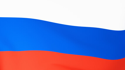Flag of Russia, Russian flag in the wind, nationality symbol render, object closeup, full frame, abstract news background texture. Woven fabric backdrop, nobody, politics, economy, business concept