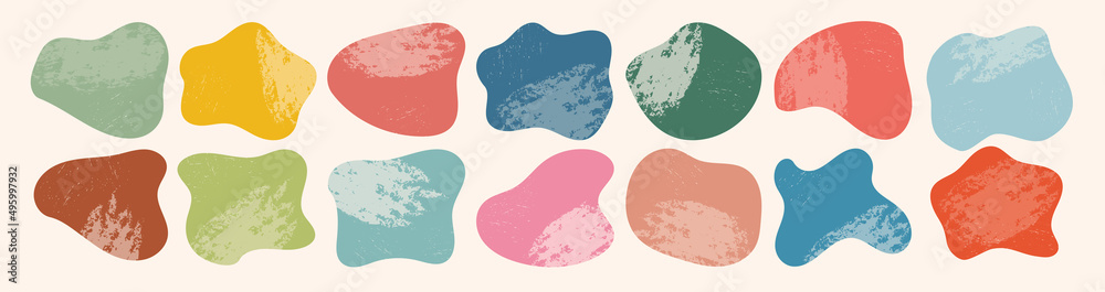 Wall mural organic amoeba blob shape abstract colorful vector illustration with grunge texture isolated on whit