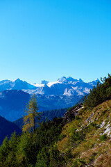 Beautiful Foggy Landscape in Austrian Alps with top mountains.
