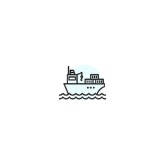 Cargo ship line icon. Marine tanker boat water delivery