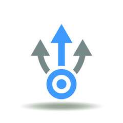Vector illustration of arrows up and dot. Icon of solutions, direction, operations. Symbol of role and responsibility.