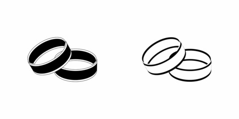 Wedding rings contour black, vector illustration on an isolated white background.