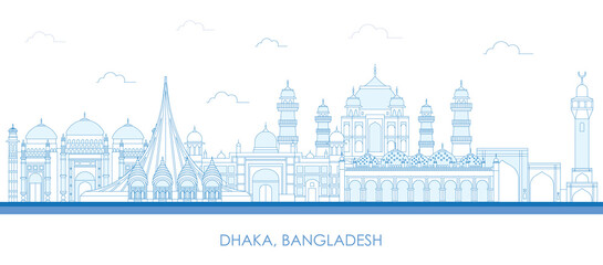 Outline Skyline panorama of city of Dhaka, Bangladesh - vector illustration