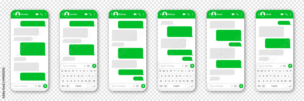 Wall mural messaging app design, user interface. blank sms text frame. conversation chat screen with green mess
