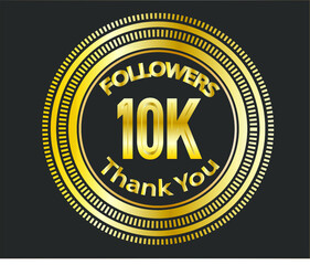 10k followers celebration design with golden numbers. Vector illustration 