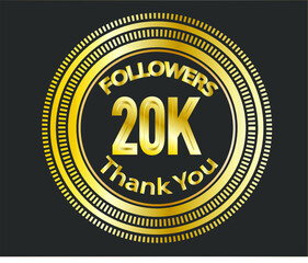 20k followers celebration design with golden numbers. Vector illustration 