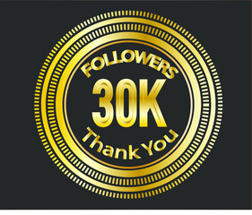 30k followers celebration design with golden numbers. Vector illustration 