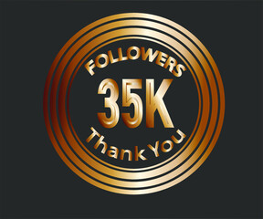 35k followers celebration design with bronze numbers. vector illustration