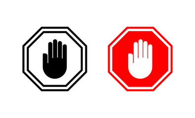 Obraz premium Stop icon vector. stop road sign. hand stop sign and symbol. Do not enter stop red sign with hand