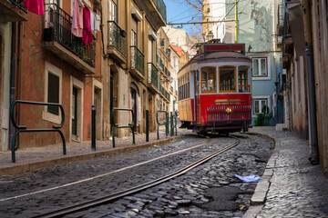 Naklejka na ściany i meble Traditional tram 28 in Lisbon. Portugal