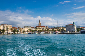 Fototapeta na wymiar Riva promenade and skyline of Diocletian palace in Split. Croatia
