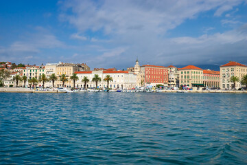 Fototapeta na wymiar Riva promenade and skyline of Diocletian palace in Split. Croatia