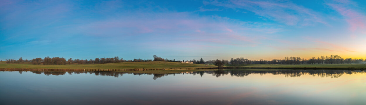 Shoulder of Mutton Pond panorama at sunset in 
Woburn Park. England