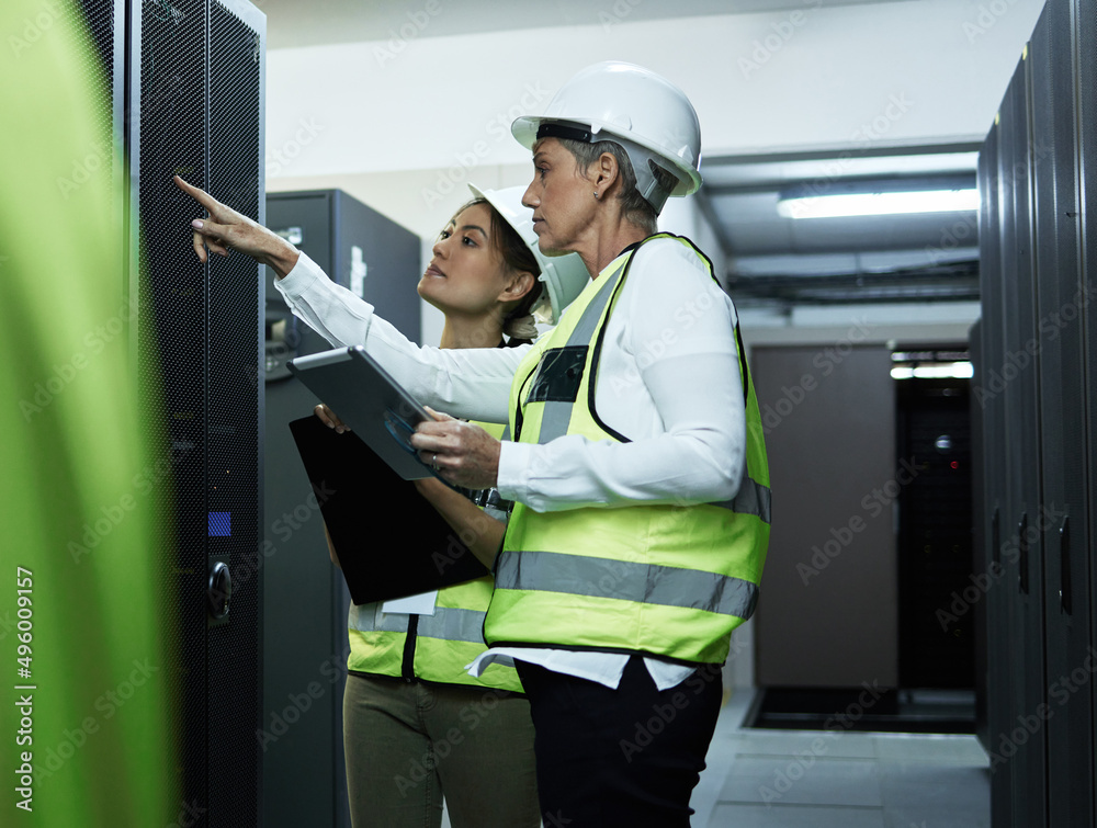 Leinwandbilder Learning on the job. Cropped shot of two attractive female programmers working in a server room.
