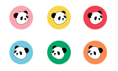 Obraz premium かわいいパンダのイラスト素材 顔 丸枠 カラー セット