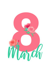 Date 8 of March decorated with pink flowers.