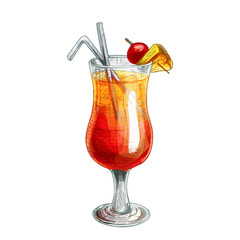 536_cocktail cocktail sex on the beach, pineapple, cherry, glass of alcoholic drink on a white background, orange