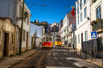 Traditional tram 28 in Lisbon. Portugal