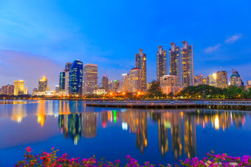 Fototapeta na wymiar Benchakitti Park at twilight time in Bangkok, park in the center of the capital of Thailand