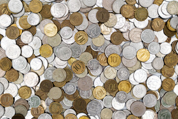 Russian coins, rubles. Background and texture of Russian money