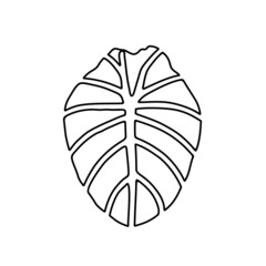 Alocasia leaf silhouette. elephant ear plant leaf, line art style illustration