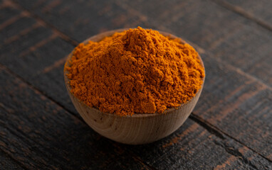A Bowl of Ground Turmeric on a Wooden Table