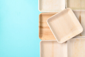 Biodegradable plate made from betel palm on color background with copy space, Eco friendly and sustainability concept