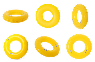 Set of yellow inflatable ring isolated on white