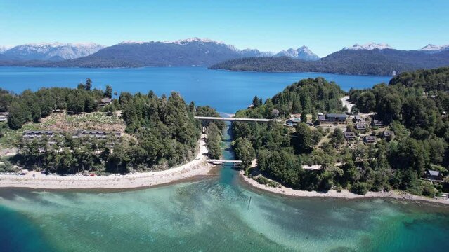 View of The Correntoso River, a river located in Villa La Angostura, Argentina, this River runs from Correntoso Lake to Nahuel Huapi Lake, standing out as one of the Shortest Rivers in the World. 4K.