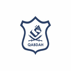 Illustration typography letter Qabdah arabic like fist arm sign logo design