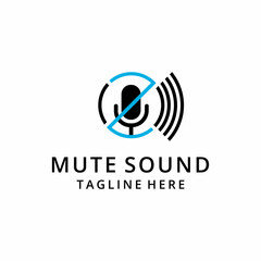 Illustration modern microphone sound mute sign logo design