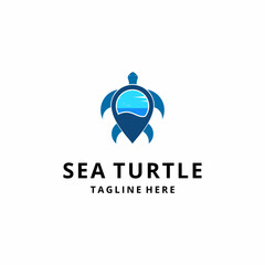 Illustration abstract turtle with sea water logo design