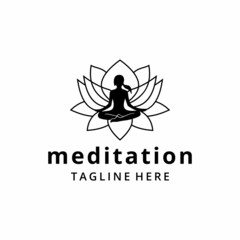 Illustration simple Artistic Lotus Flower with women meditation logo design 