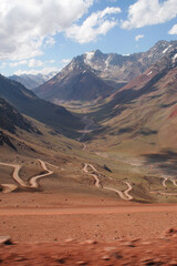 Climbing to the Christ the Redeemer of the Andes border Argentina Chile