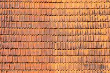 detail of old red roof  tiles