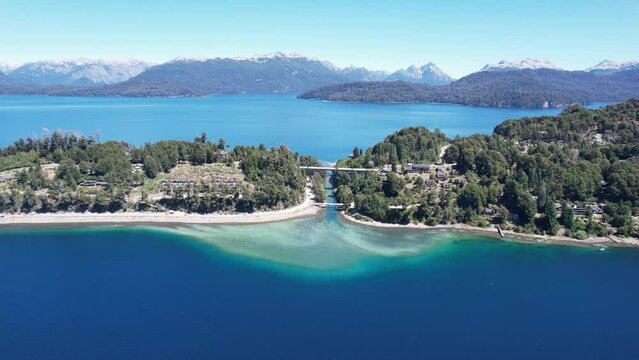 View of The Correntoso River, a river located in Villa La Angostura, Argentina, this River runs from Correntoso Lake to Nahuel Huapi Lake, standing out as one of the Shortest Rivers in the World. 4K.