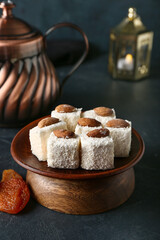 Tasty Turkish delight on dark background