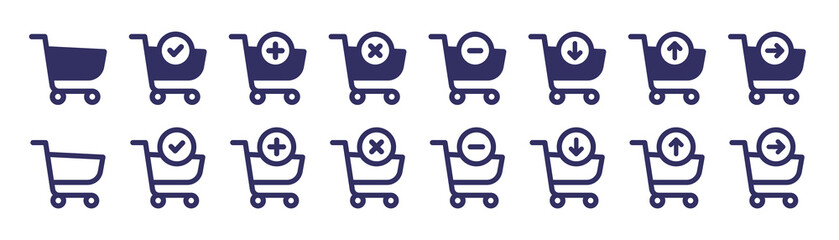 Cart icon collection. Add to cart icon. Remove order symbol vector illustration. © Icons-Studio