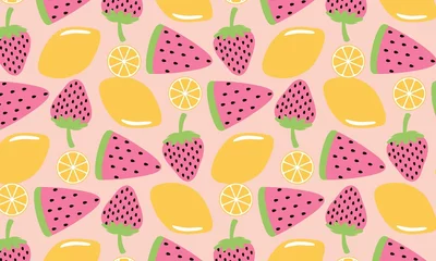Poster Fruit collection in flat hand drawn style illustrations © deemka studio