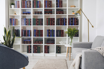 Bookcase in modern interior of room